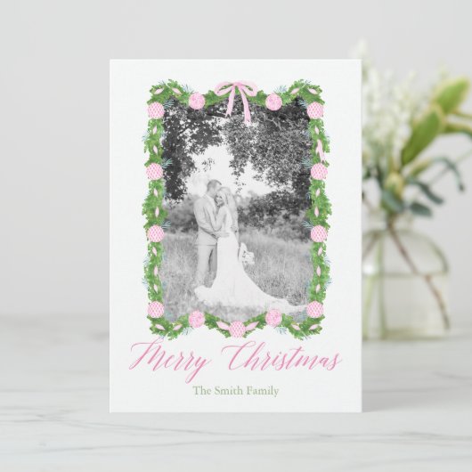 Roze Chinoiserie Ornament Garland Grandmillenial Kaart (Staand voorkant)