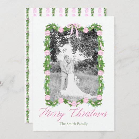 Roze Chinoiserie Ornament Garland Grandmillenial Kaart (Voorkant / Achterkant)