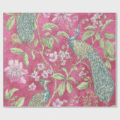 Roze Chinoiserie pauw bloemendecoupage Cadeaupapier (Vlak)