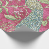 Roze Chinoiserie pauw bloemendecoupage Cadeaupapier (Hoek)