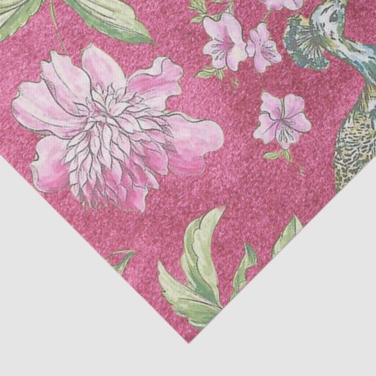 Roze Chinoiserie pauw bloemendecoupage Tissuepapier (Detail)