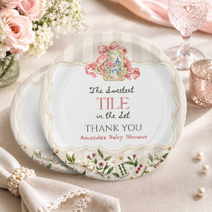 Roze Chinoiserie Tegel Mahjong Meisje Baby Borrel Papieren Bordje