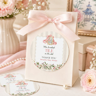 Roze Chinoiserie Tegel Mahjong Meisje Baby Borrel Ronde Sticker
