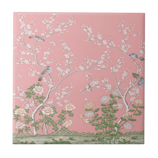 Roze Chinoiserie Tegeltje (Voorkant)