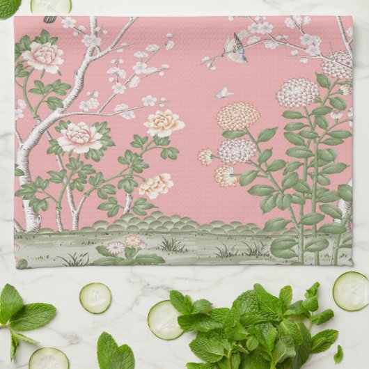 Roze Chinoiserie Theedoek (Gevouwen)