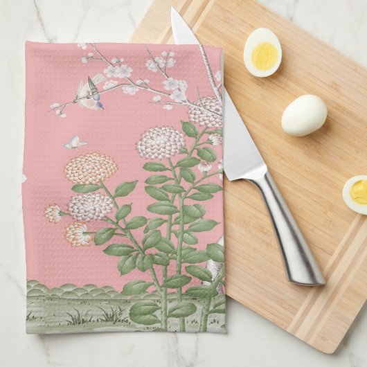 Roze Chinoiserie Theedoek (Quarter Fold)