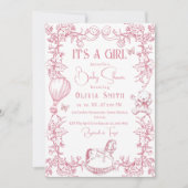 Roze Chinoiserie Toile  Baby shower Kaart (Voorkant)