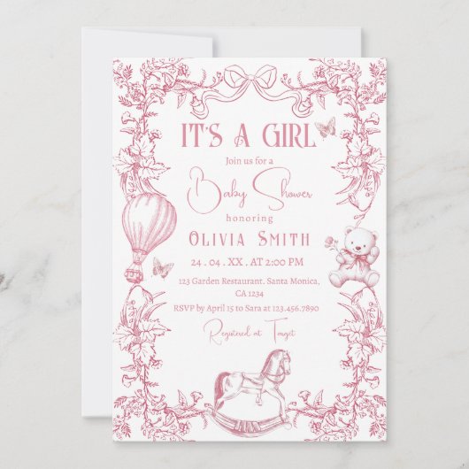 Roze Chinoiserie Toile  Baby shower Kaart (Voorkant)