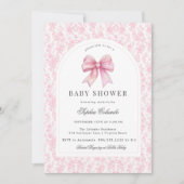 Roze Chinoiserie Toile Coquette Bow Baby shower Kaart (Voorkant)