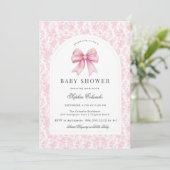 Roze Chinoiserie Toile Coquette Bow Baby shower Kaart (Staand voorkant)