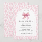 Roze Chinoiserie Toile Coquette Bow Baby shower Kaart (Voorkant / Achterkant)
