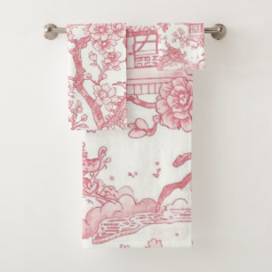 Roze Chinoiserie Toile Draak Kersenbloesem Bad Handdoek