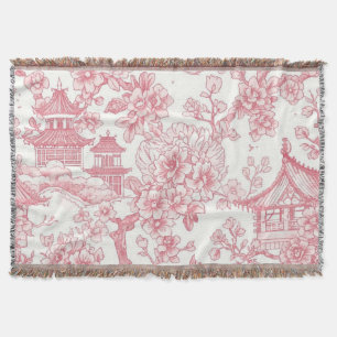 Roze Chinoiserie Toile Draak Kersenbloesem Deken