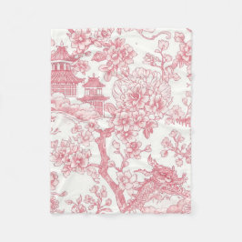 Roze Chinoiserie Toile Draak Kersenbloesem Fleece Deken