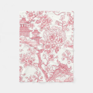 Roze Chinoiserie Toile Draak Kersenbloesem Fleece Deken