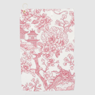 Roze Chinoiserie Toile Draak Kersenbloesem Golfhanddoek