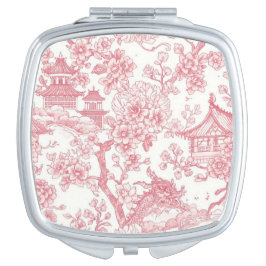Roze Chinoiserie Toile Draak Kersenbloesem Handtas Spiegeltje