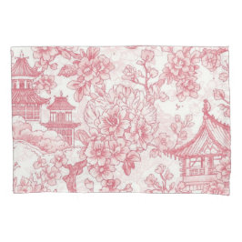 Roze Chinoiserie Toile Draak Kersenbloesem Kussensloop
