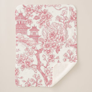 Roze Chinoiserie Toile Draak Kersenbloesem Sherpa Deken