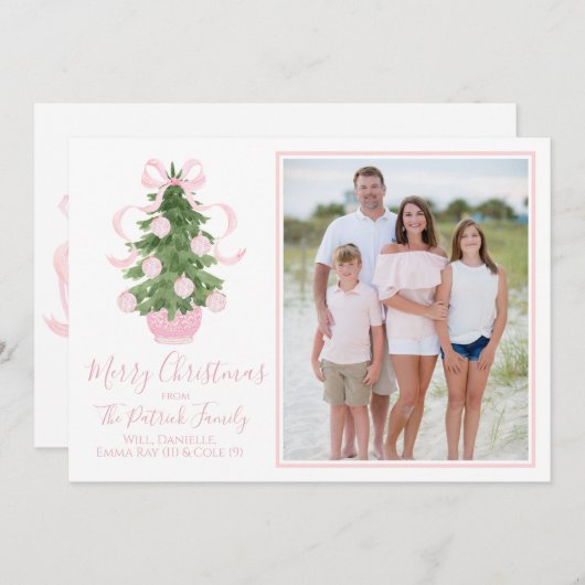 Roze Chinoiserie Tree Kerstkaart Kaart (Voorkant / Achterkant)