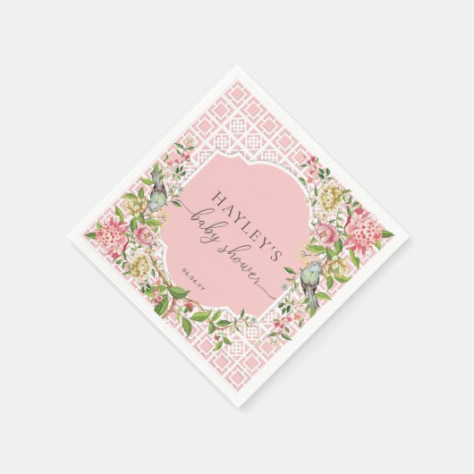 Roze Chinoiserie Trianon Baby shower Papier Servet (Hoek)