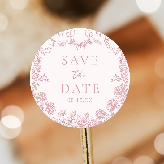 Roze Chinoiserie Trouw Save The Date Sticker