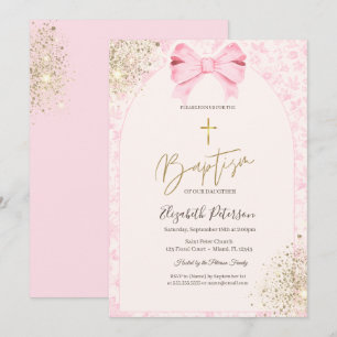 Roze Chinoiserie Vintage Bloem Boog Gouden Kruis Kaart