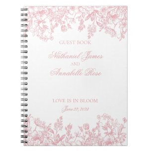 Roze Chinoiserie Vintage Bloemachtig Trouwgastenbo Notitieboek