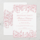 Roze Chinoiserie Vintage Bloemenen Feestje Kaart (Voorkant / Achterkant)
