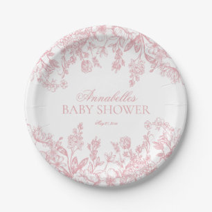 Roze Chinoiserie Vintage Bloemige Baby Shower Dess Papieren Bordje