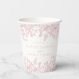 Roze Chinoiserie Vintage Bloemige Bruiloft Papieren Bekers