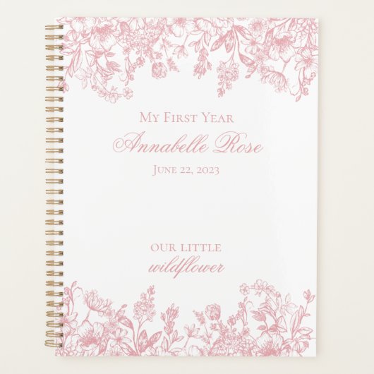 Roze Chinoiserie Vintage Bloemige Eerste Jaar Planner (Voorkant)
