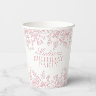 Roze Chinoiserie Vintage Bloemige Verjaardag Papieren Bekers