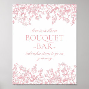 Roze Chinoiserie Vintage Bruidsboeket Bar met Bloe Poster