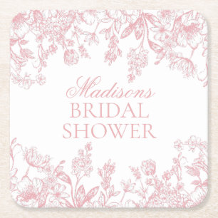 Roze Chinoiserie Vintage Bruiloftsshower Kartonnen Onderzetters