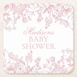 Roze Chinoiserie Vintage Florale Baby Shower Kartonnen Onderzetters