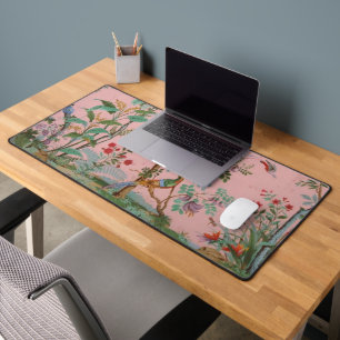 Roze Chinoiserie Vogel Bloemen Bureaumat
