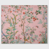 Roze Chinoiserie Vogel Bloemen Decoupage Gift Cadeaupapier (Vlak)