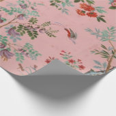 Roze Chinoiserie Vogel Bloemen Decoupage Gift Cadeaupapier (Hoek)