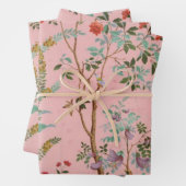 Roze Chinoiserie Vogel Bloemen Decoupage Gift Inpakpapier Vel (In situ)