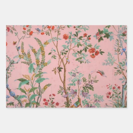 Roze Chinoiserie Vogel Bloemen Decoupage Gift Inpakpapier Vel (Voorkant)