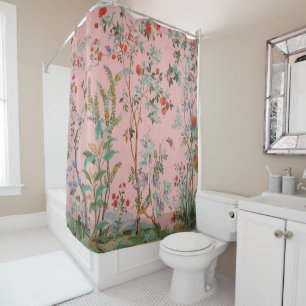 Roze Chinoiserie Vogel Bloemen Elegant Douchegordijn