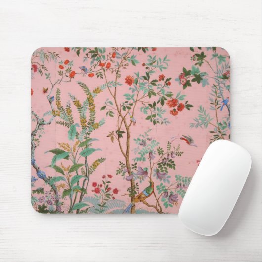Roze Chinoiserie Vogel Bloemen Muismat (Met muis)