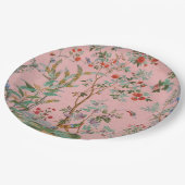 Roze Chinoiserie Vogel Bloemen Papieren Bordje (Gekanteld)