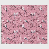 Roze Chinoiserie vogel bloemendecoupage Cadeaupapier (Vlak)