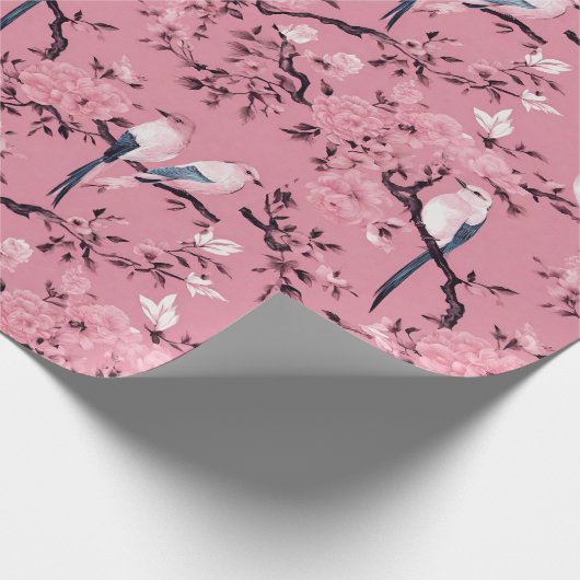 Roze Chinoiserie vogel bloemendecoupage Cadeaupapier (Hoek)
