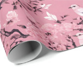 Roze Chinoiserie vogel bloemendecoupage Cadeaupapier (Rol Hoek)