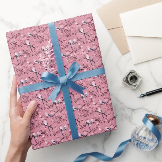 Roze Chinoiserie vogel bloemendecoupage Cadeaupapier (Geschenken)