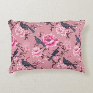 Roze Chinoiserie vogel bloemig Accent Kussen