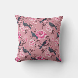 Roze Chinoiserie vogel bloemig Kussen